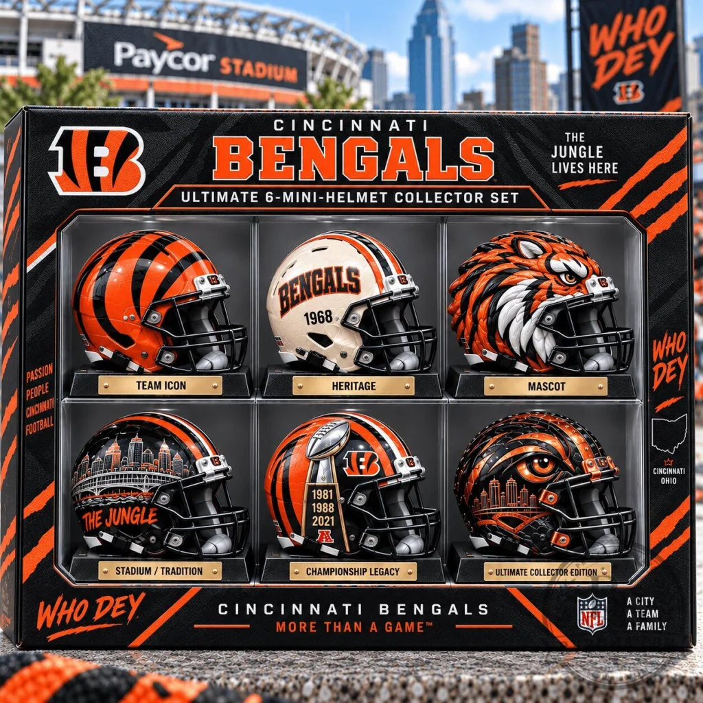 Cincinnati Bengals Ultimate 6 Mini Helmet Collector Set NFL Football Team Memorabilia Cincinnati Bengals Ultimate 6 Mini Helmet Collector Set NFL Football Team Memorabilia