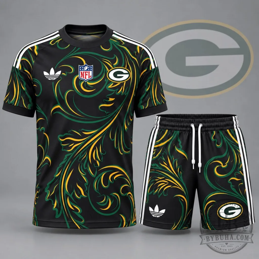 Green Bay Packers National Football League Swirl Pattern Black Athletic Jersey Green Bay Packers National Football League Swirl Pattern Black Athletic Jersey