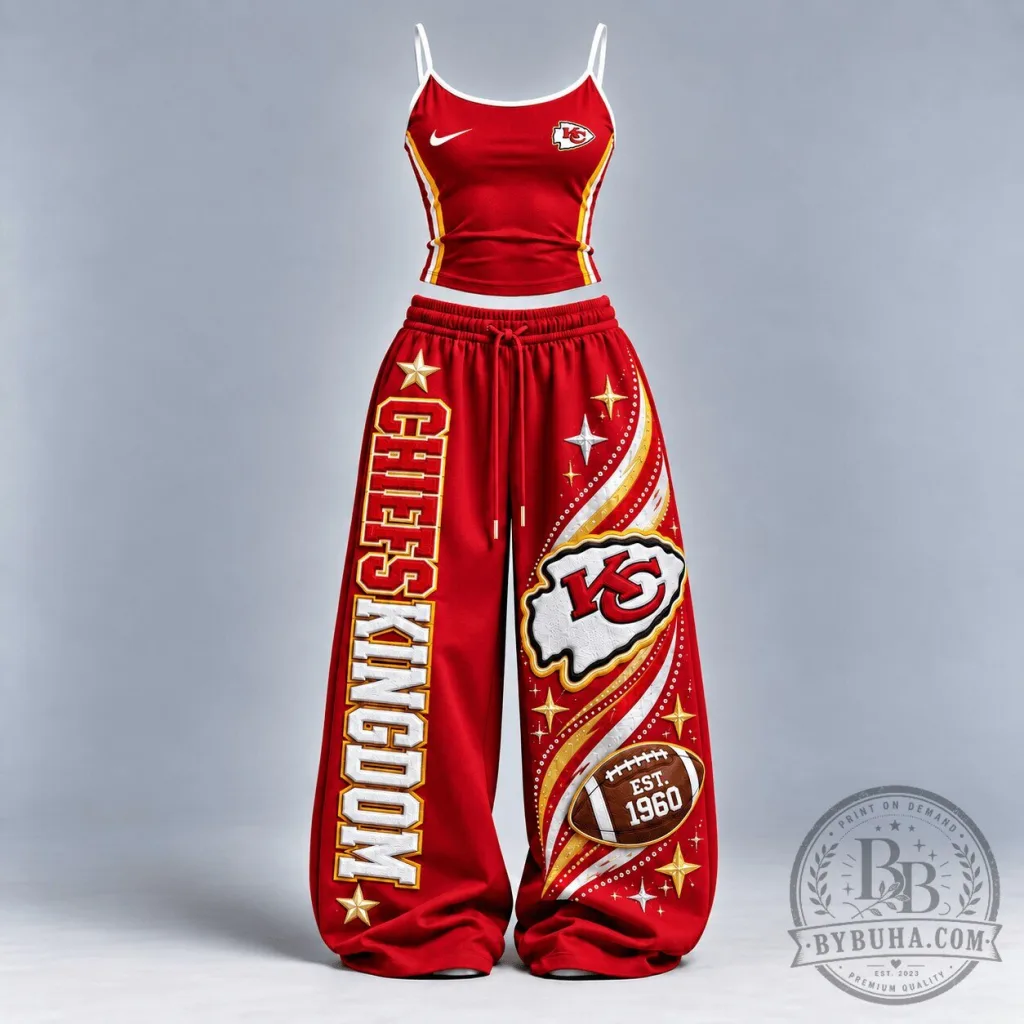 Kansas City Chiefs Kingdom Women's Red Cami Tank Top and Wide Leg Pants Set Kansas City Chiefs Kingdom Women's Red Cami Tank Top and Wide Leg Pants Set