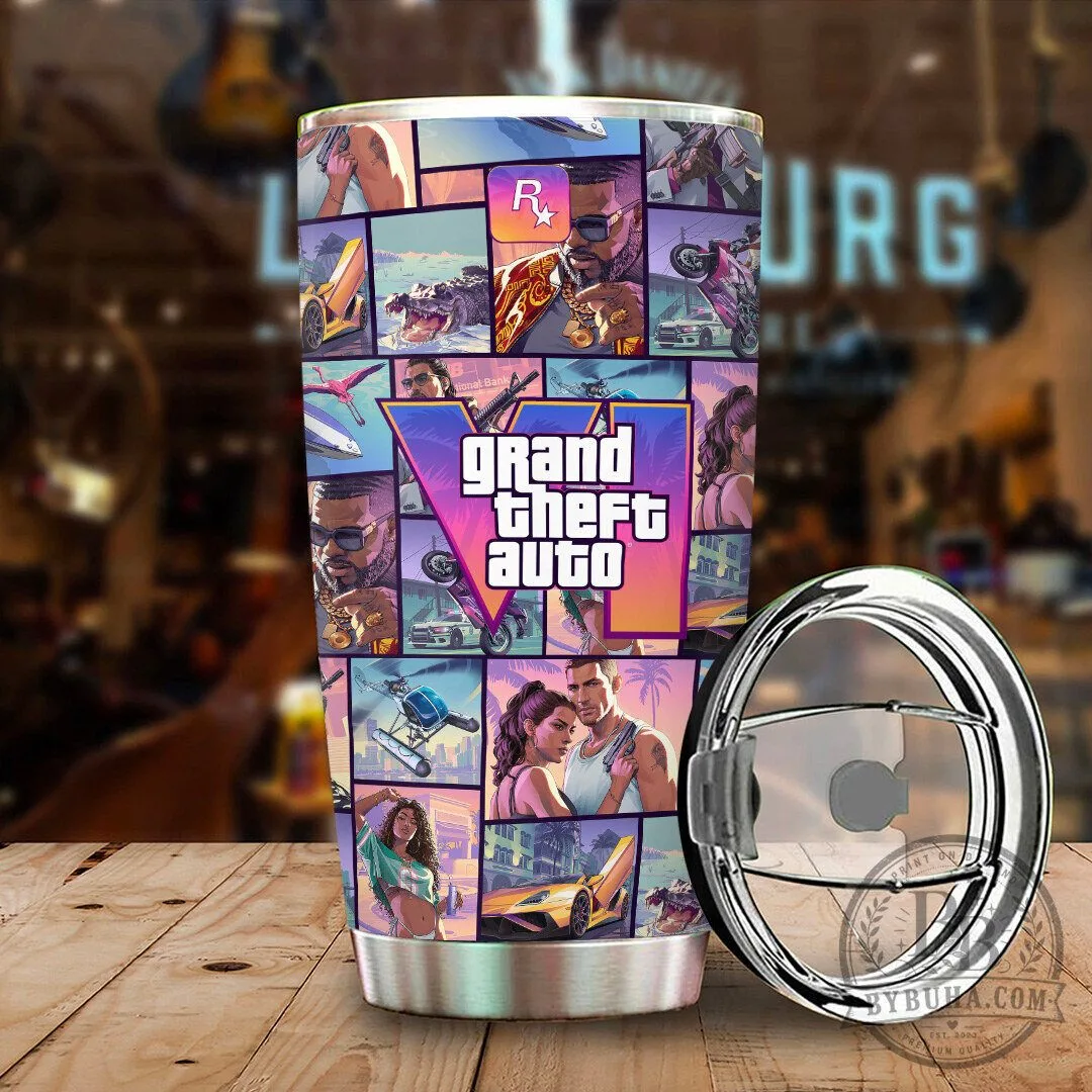 Grand Theft Auto VI Video Game Collage Stainless Steel Tumbler 5 Grand Theft Auto VI Video Game Collage Stainless Steel Tumbler