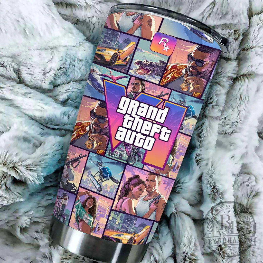 Grand Theft Auto VI Video Game Collage Stainless Steel Tumbler 6 Grand Theft Auto VI Video Game Collage Stainless Steel Tumbler