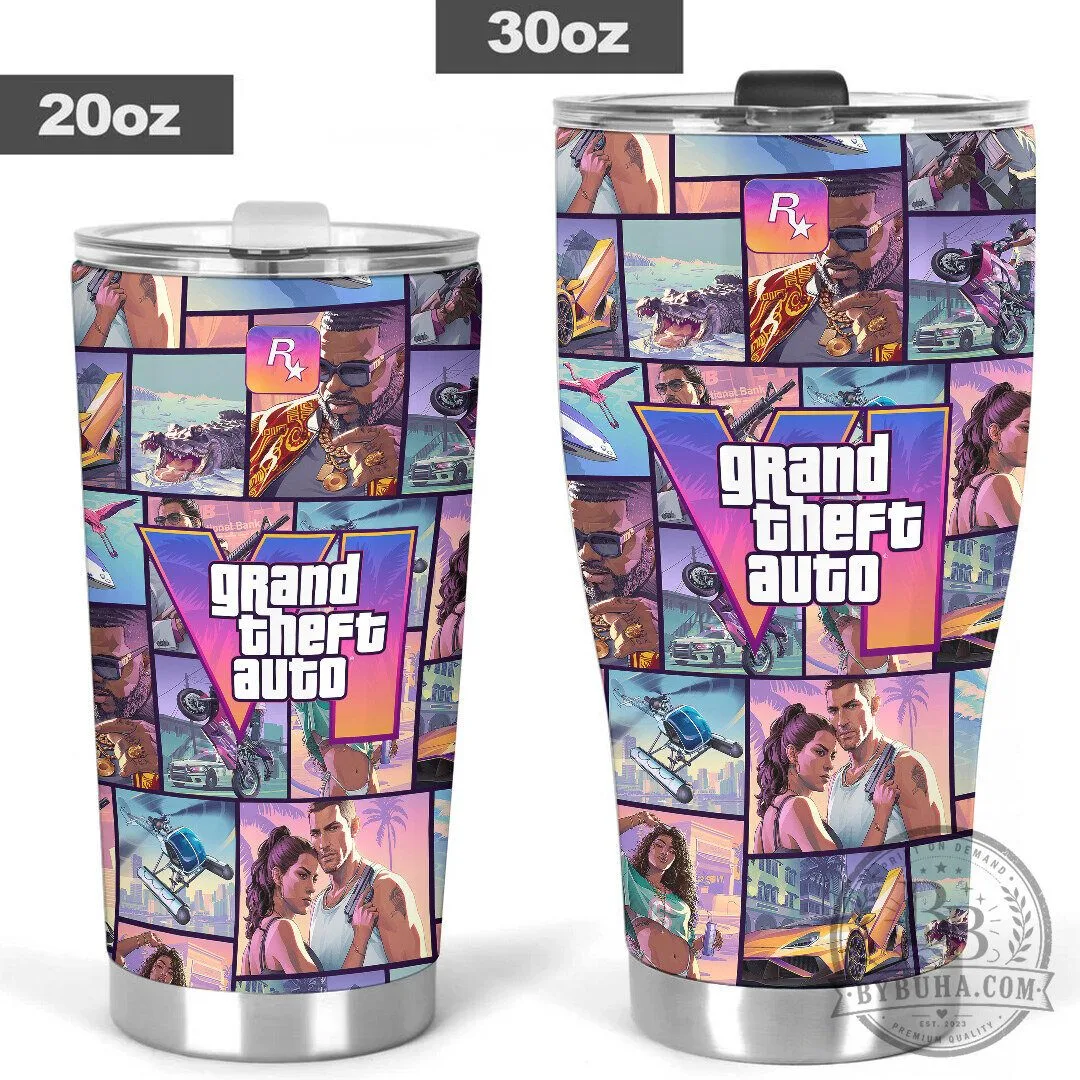 Grand Theft Auto VI Video Game Collage Stainless Steel Tumbler 7 Grand Theft Auto VI Video Game Collage Stainless Steel Tumbler