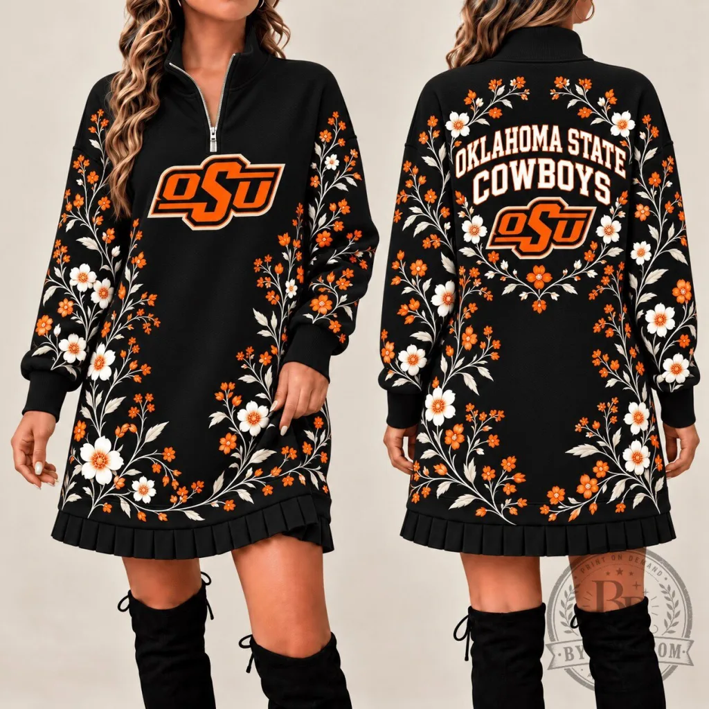 Oklahoma State Cowboys Floral Quarter-Zip Sweatshirt Dress Oklahoma State Cowboys Floral Quarter-Zip Sweatshirt Dress