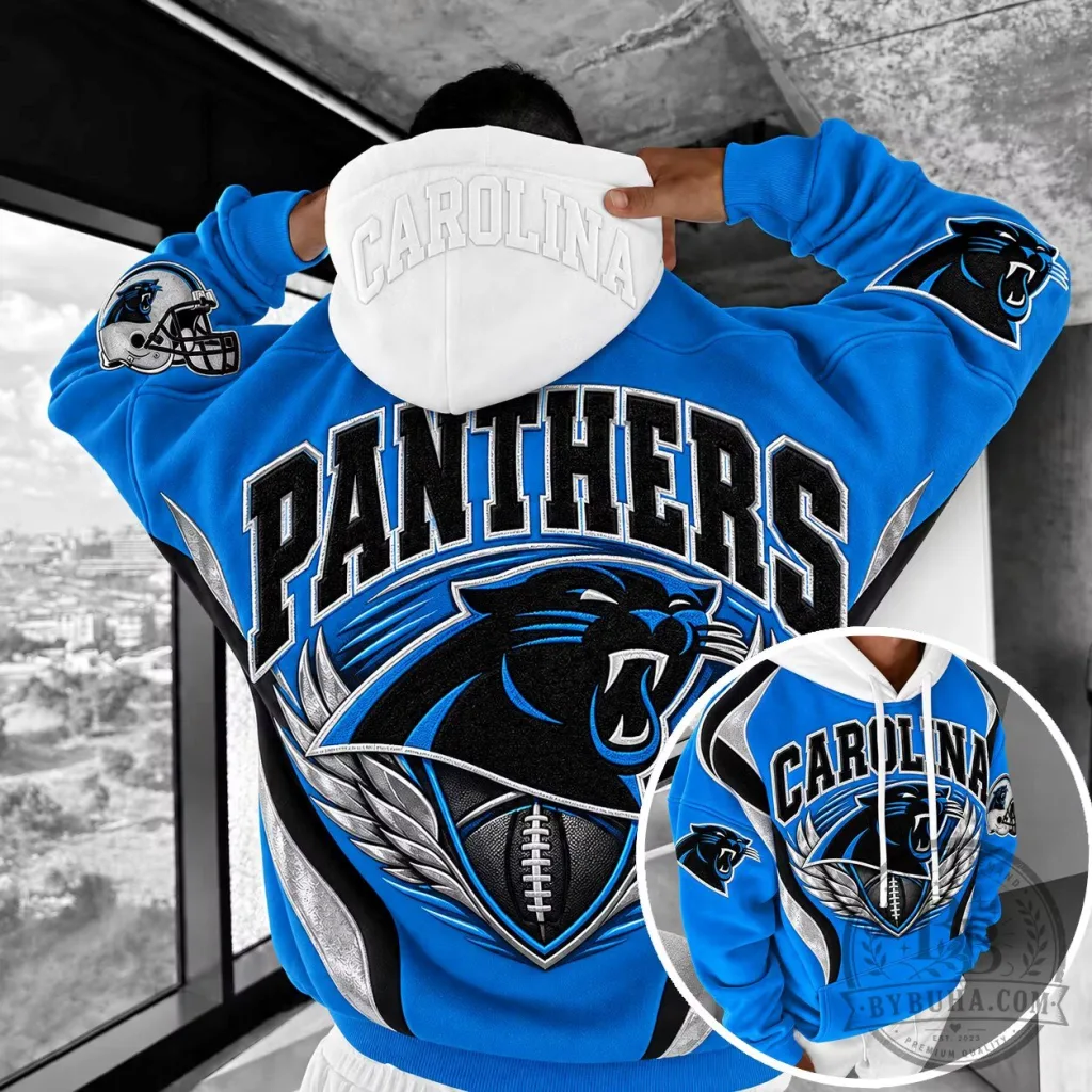 Carolina Panthers Football Team Blue and Black Sports Fan Hoodie Carolina Panthers Football Team Blue and Black Sports Fan Hoodie