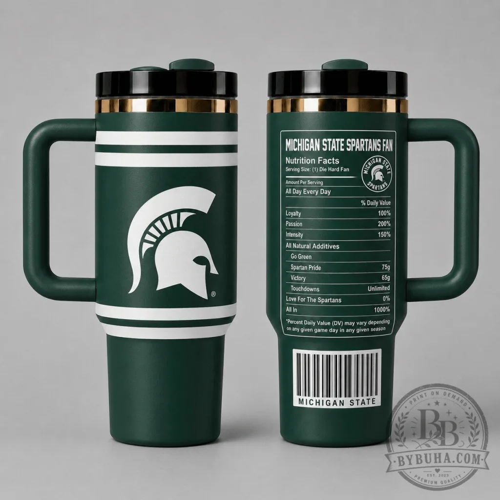 Michigan State Spartans Fan Nutrition Facts Insulated Travel Tumbler with Handle Michigan State Spartans Fan Nutrition Facts Insulated Travel Tumbler with Handle