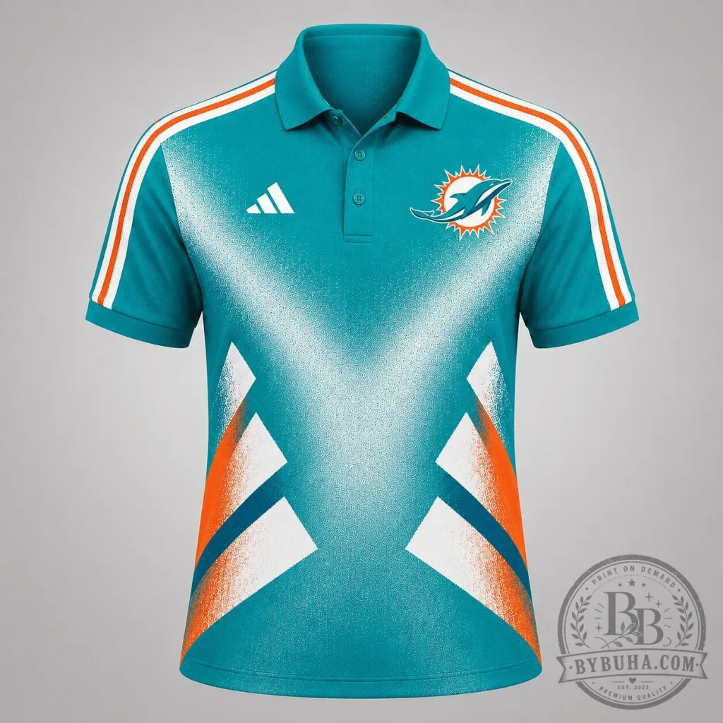 Miami Dolphins National Football League Geometric Pattern Polo Shirt Miami Dolphins National Football League Geometric Pattern Polo Shirt