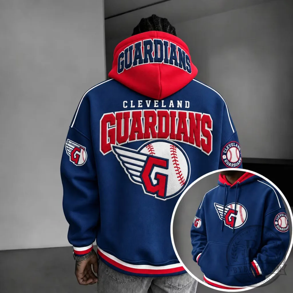 Cleveland Guardians Baseball Team Logo Blue and Red Adult Hoodie Sweatshirt Cleveland Guardians Baseball Team Logo Blue and Red Adult Hoodie Sweatshirt