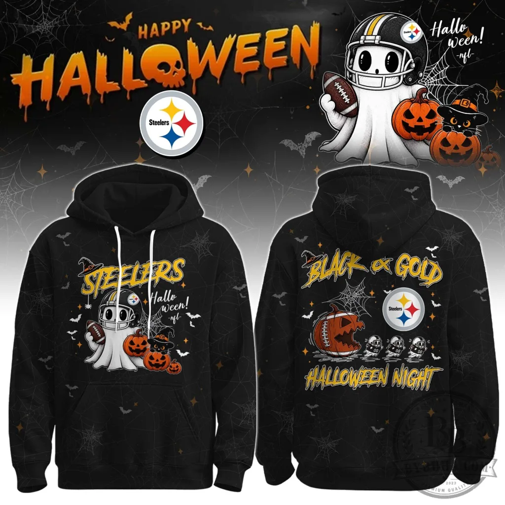 Pittsburgh Steelers Happy Halloween Night Black and Gold Ghost Hoodie Pittsburgh Steelers Happy Halloween Night Black and Gold Ghost Hoodie