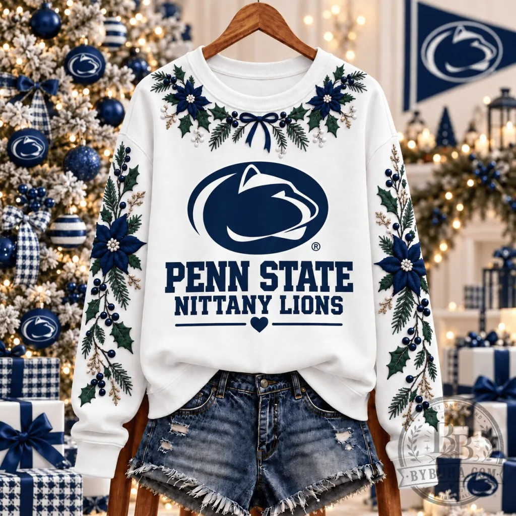 Penn State Nittany Lions Christmas Floral Wreath Holiday Sweatshirt Penn State Nittany Lions Christmas Floral Wreath Holiday Sweatshirt
