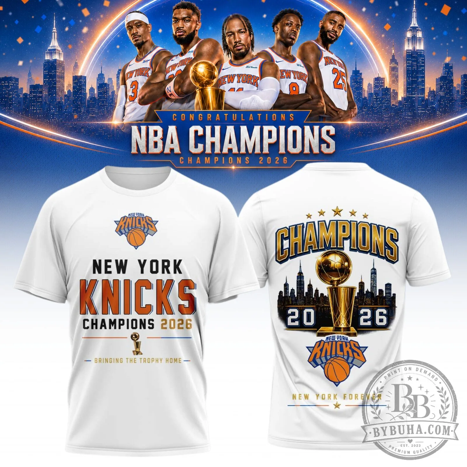 New York Knicks NBA Champions 2026 White Commemorative T-Shirt