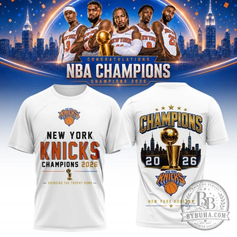 New York Knicks NBA Champions 2026 White Commemorative T-Shirt 3 New York Knicks NBA Champions 2026 White Commemorative T-Shirt