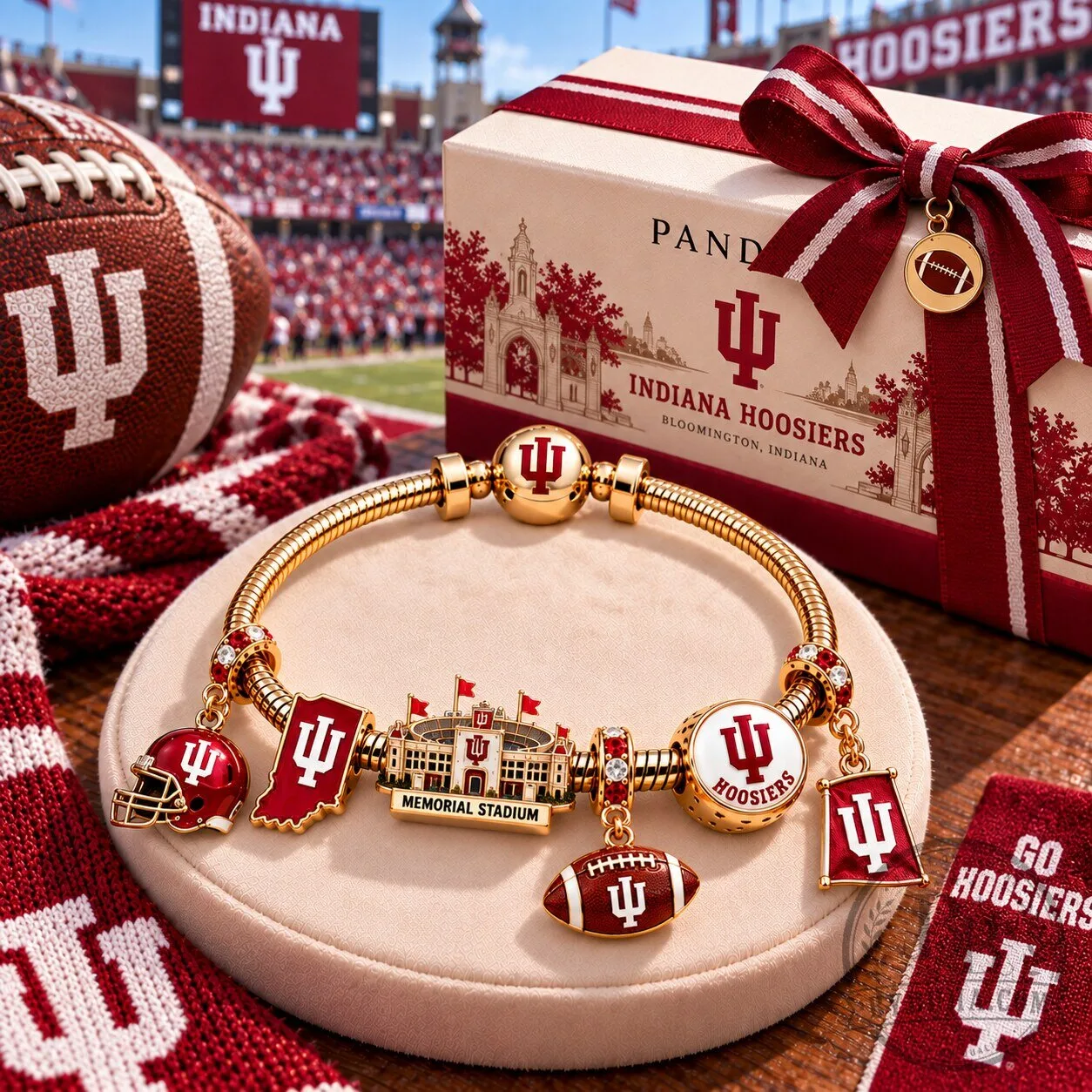 Indiana University Hoosiers Memorial Stadium Football Charm Bracelet