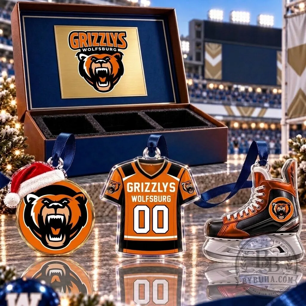 Grizzlys Wolfsburg DEL Hockey Team Logo Christmas Tree Ornament Set 1 Grizzlys Wolfsburg DEL Hockey Team Logo Christmas Tree Ornament Set