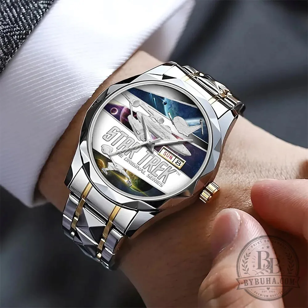 Star Trek The Original Series Enterprise Spaceship Gold Tone Stainless Steel Watch 5 Star Trek The Original Series Enterprise Spaceship Gold Tone Stainless Steel Watch