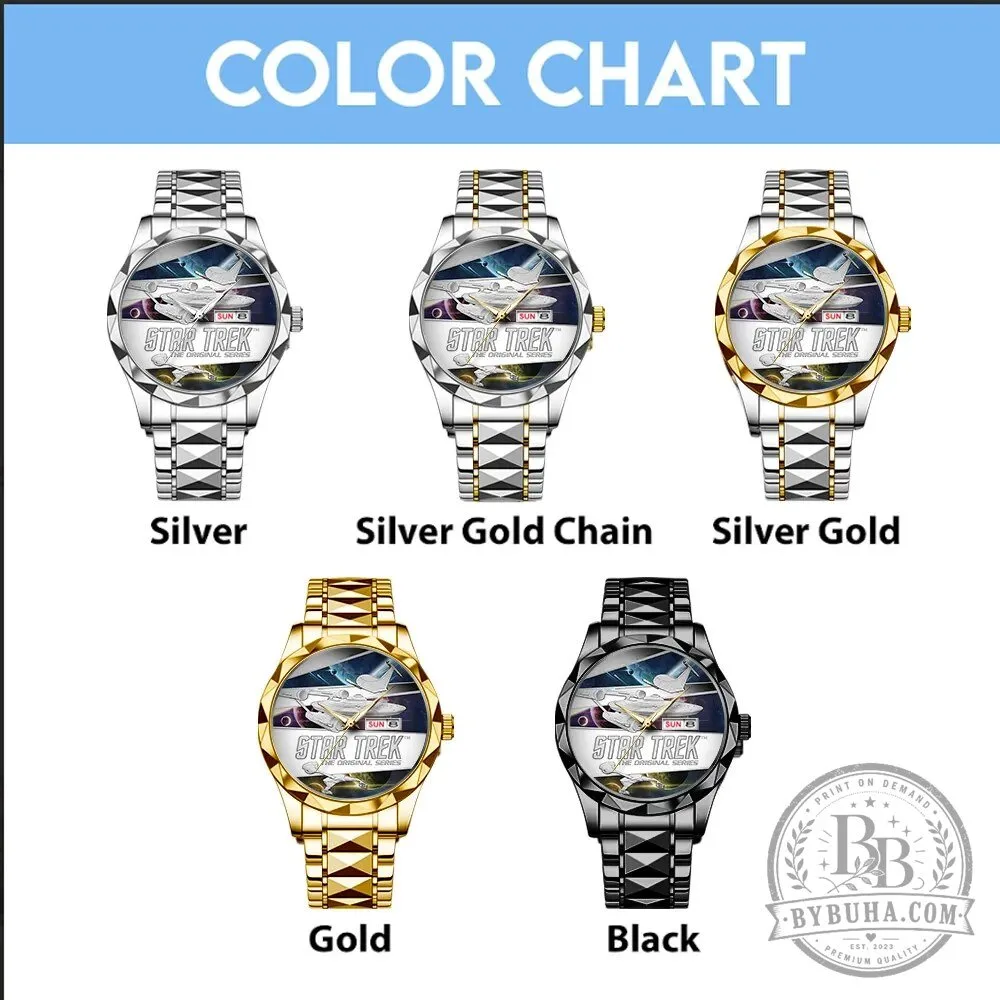 Star Trek The Original Series Enterprise Spaceship Gold Tone Stainless Steel Watch 6 Star Trek The Original Series Enterprise Spaceship Gold Tone Stainless Steel Watch