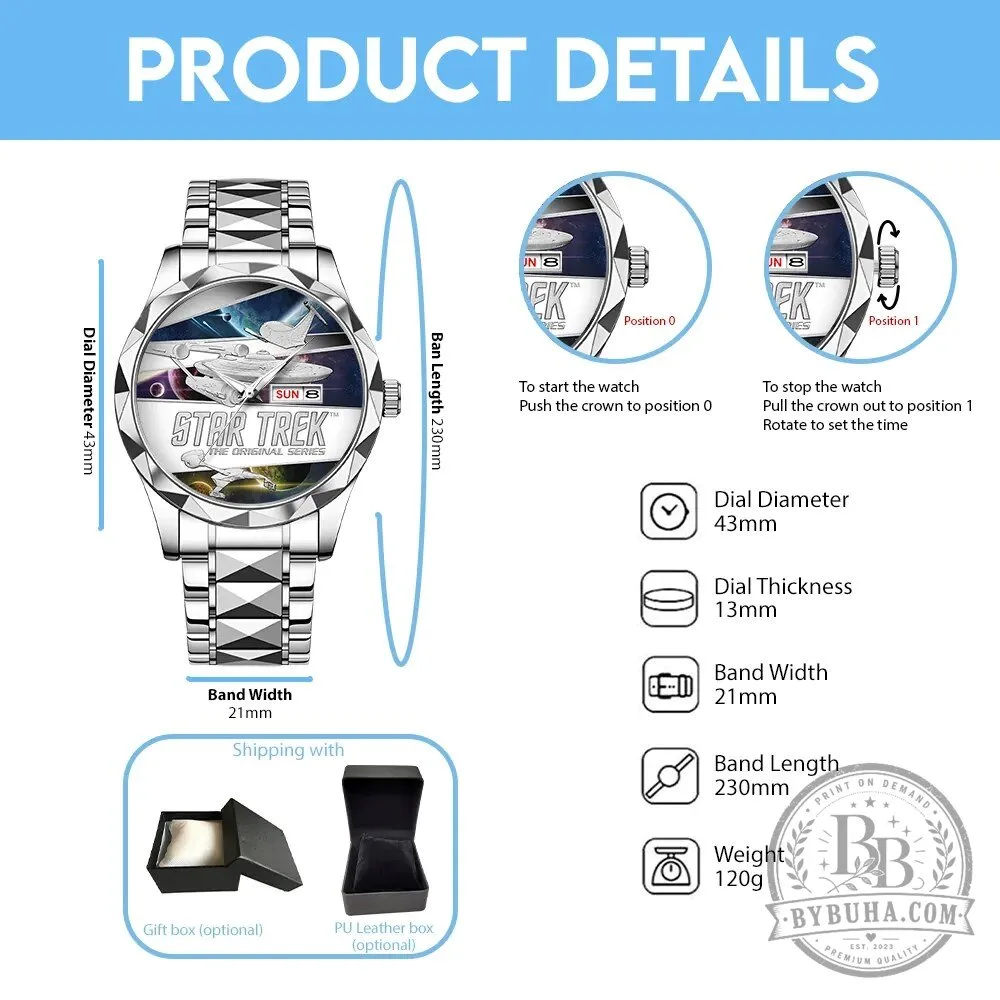 Star Trek The Original Series Enterprise Spaceship Gold Tone Stainless Steel Watch 7 Star Trek The Original Series Enterprise Spaceship Gold Tone Stainless Steel Watch