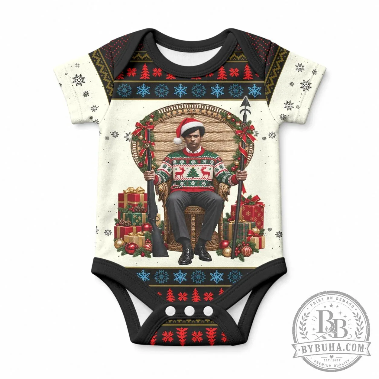 Huey P. Newton Black Panther Christmas Baby Ugly Holiday Romper