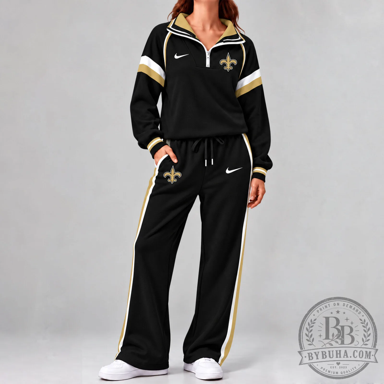 New Orleans Saints Nike Womens Black and Gold Quarter-Zip Pullover Sweatshirt