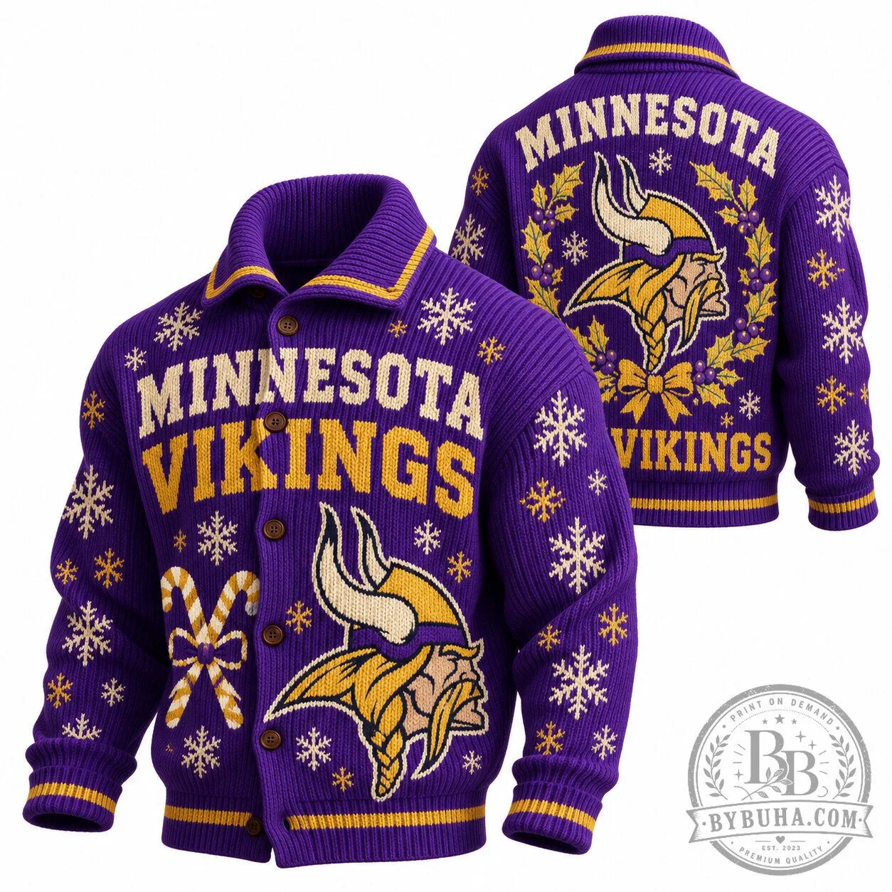 Minnesota Vikings Ugly Christmas Sweater Knit Cardigan with Buttons