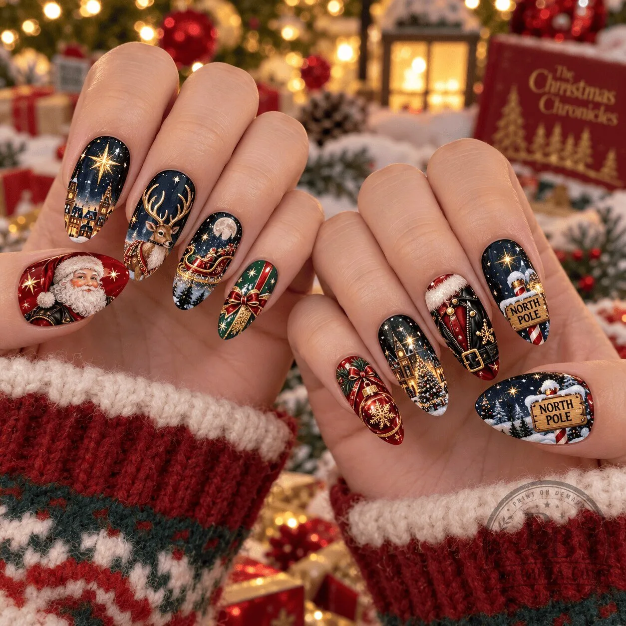 Christmas Chronicles Santa Claus Reindeer Sleigh Festive Press-On Nails Set 1 Christmas Chronicles Santa Claus Reindeer Sleigh Festive Press-On Nails Set