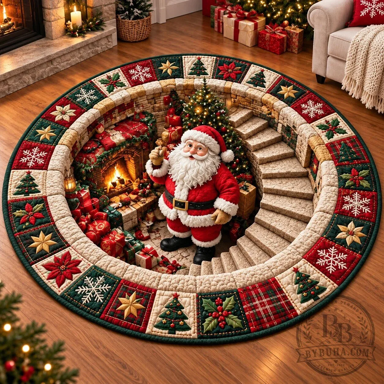 Christmas Santa Claus Fireplace Holiday Round Floor Mat 5 Christmas Santa Claus Fireplace Holiday Round Floor Mat