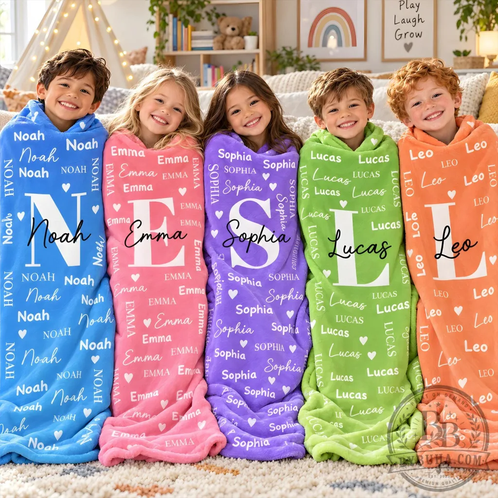Personalized Monogram Name Blanket for Kids, Custom Initial Throw Blanket Personalized Monogram Name Blanket for Kids, Custom Initial Throw Blanket